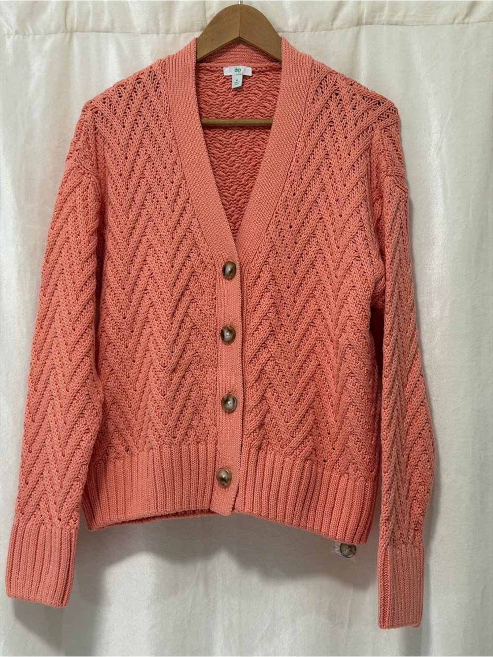 dip Coral Knit Chevron Button-Front Cardigan